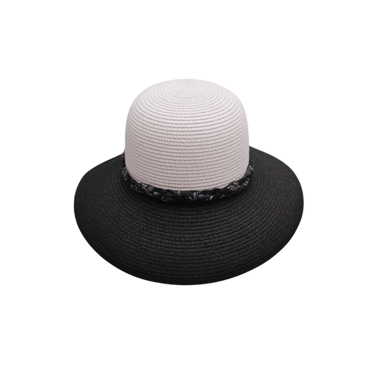 IGO2508292 Color - Block Patterned Ribbon Wide Brim Sun Hat