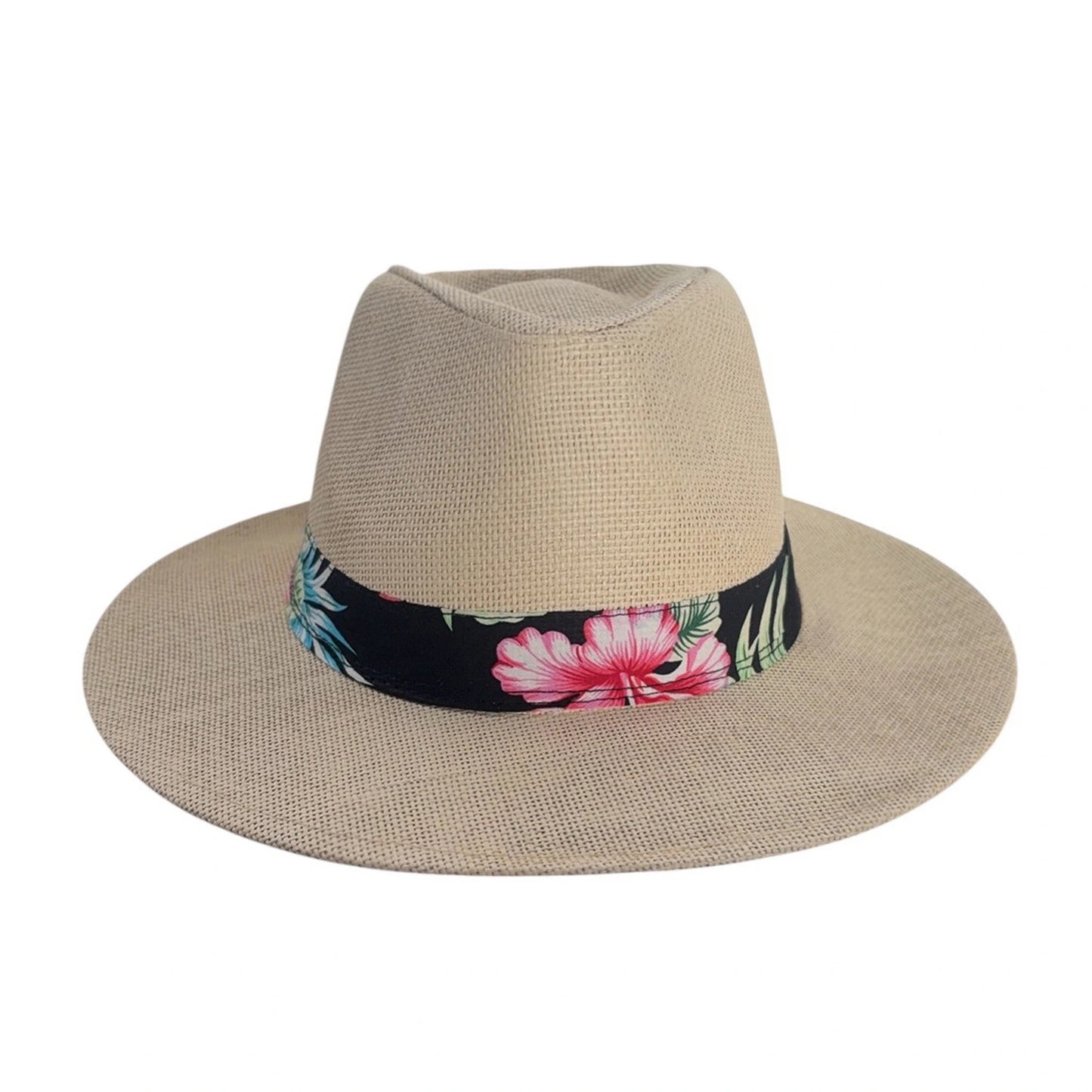 Straw Fedora Hat | Floral Band Detail – Natural
