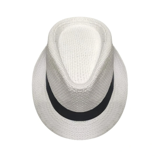 Straw Trilby Hat | Classic Woven with Contrast Band – White & Black