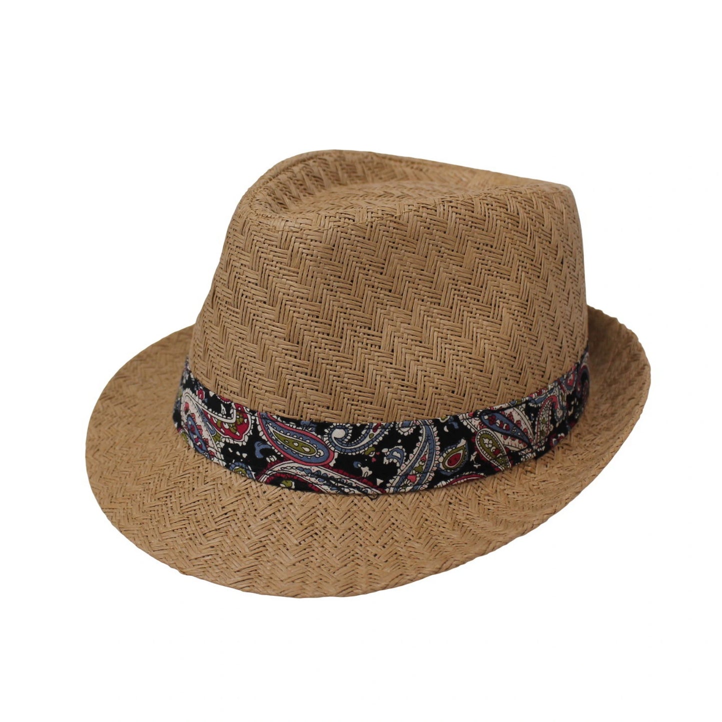 Straw Trilby Hat | Woven Design with Paisley Band Detail – Natural