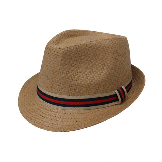 Straw Trilby Hat | Striped Band Detail – Natural