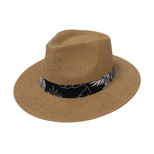Straw Fedora Hat | Printed Band Detail – Natural