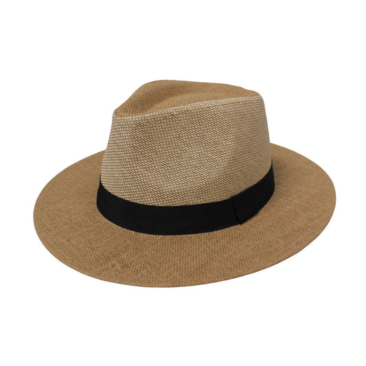 Straw Fedora Hat | Classic Woven with Black Band – Natural