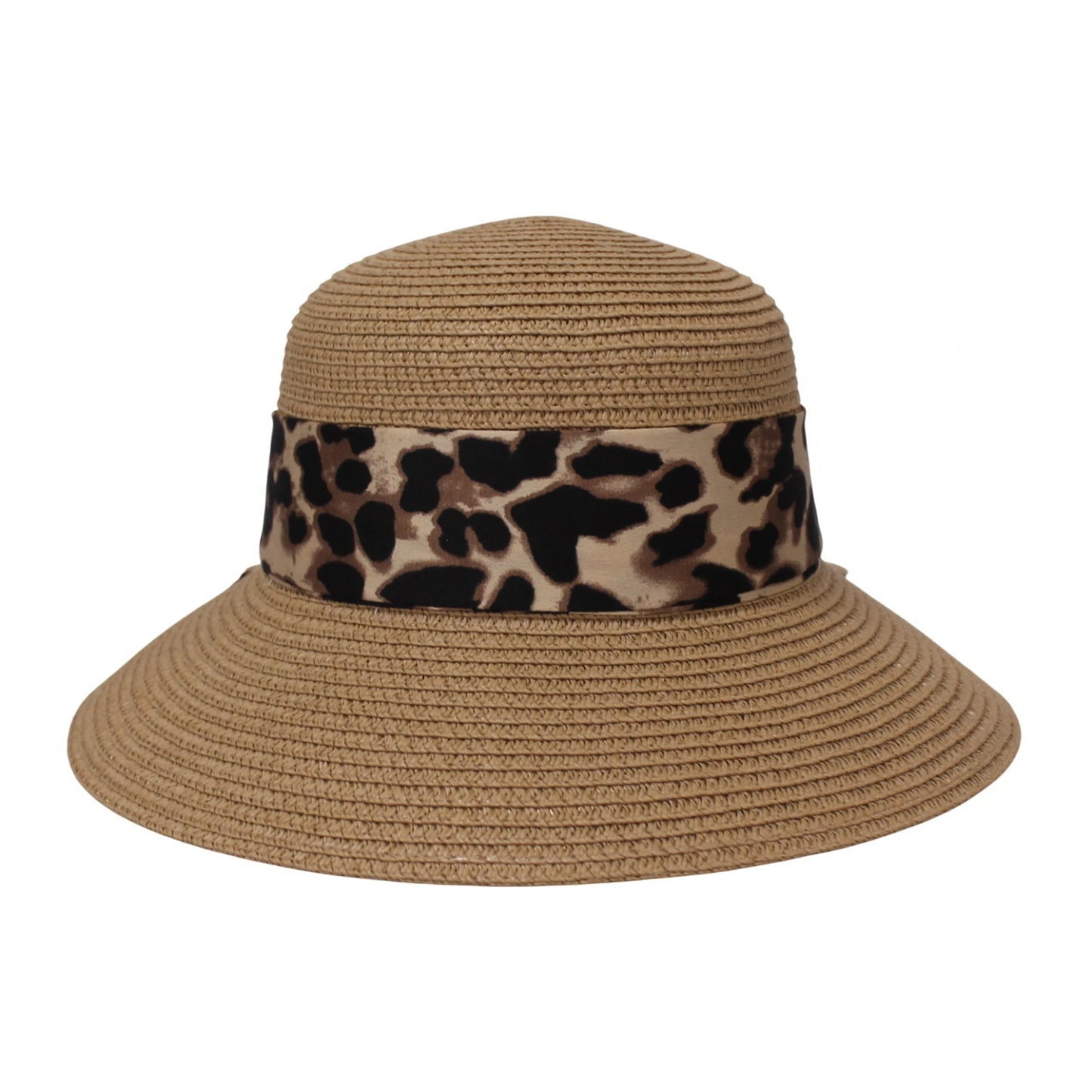 Short Brim Straw Hat | Leopard Print Ribbon Bow Detail – Natural