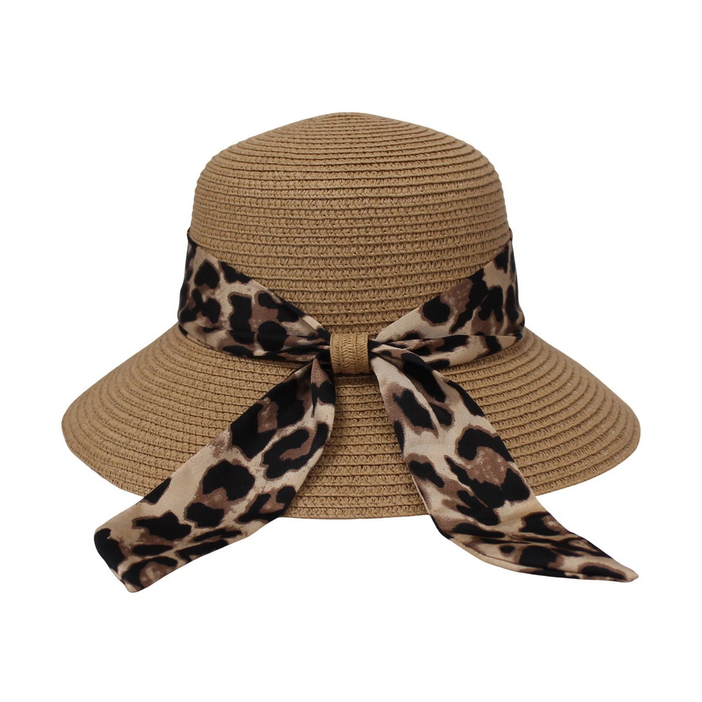Short Brim Straw Hat | Leopard Print Ribbon Bow Detail – Natural