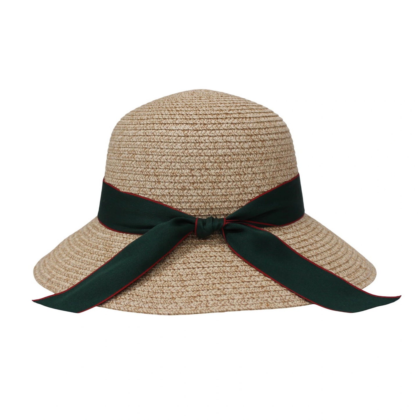 Short Brim Straw Hat | Satin Ribbon Detail – Green