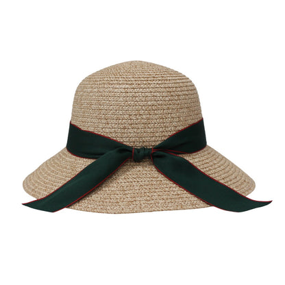 Short Brim Straw Hat | Satin Ribbon Detail – Green