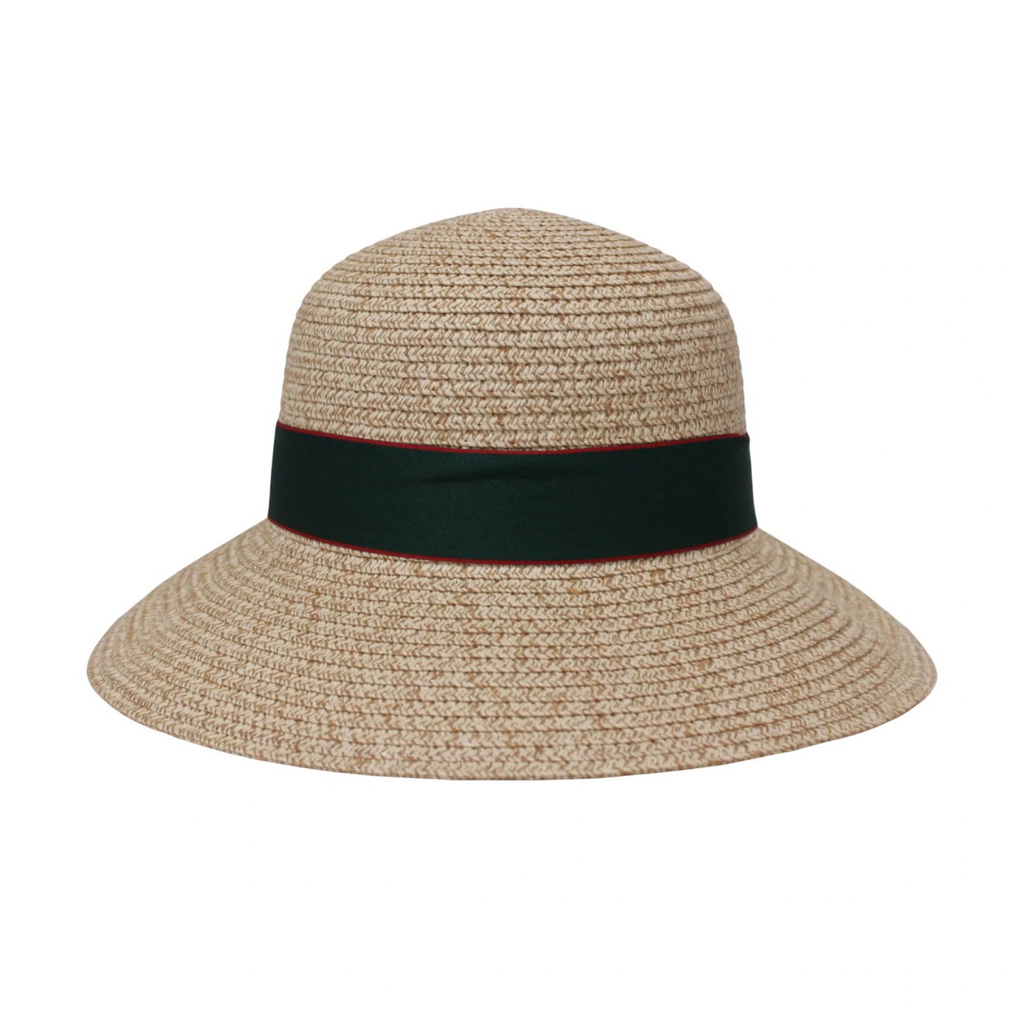 Short Brim Straw Hat | Satin Ribbon Detail – Green