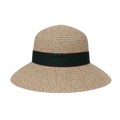 Short Brim Straw Hat | Satin Ribbon Detail – Green