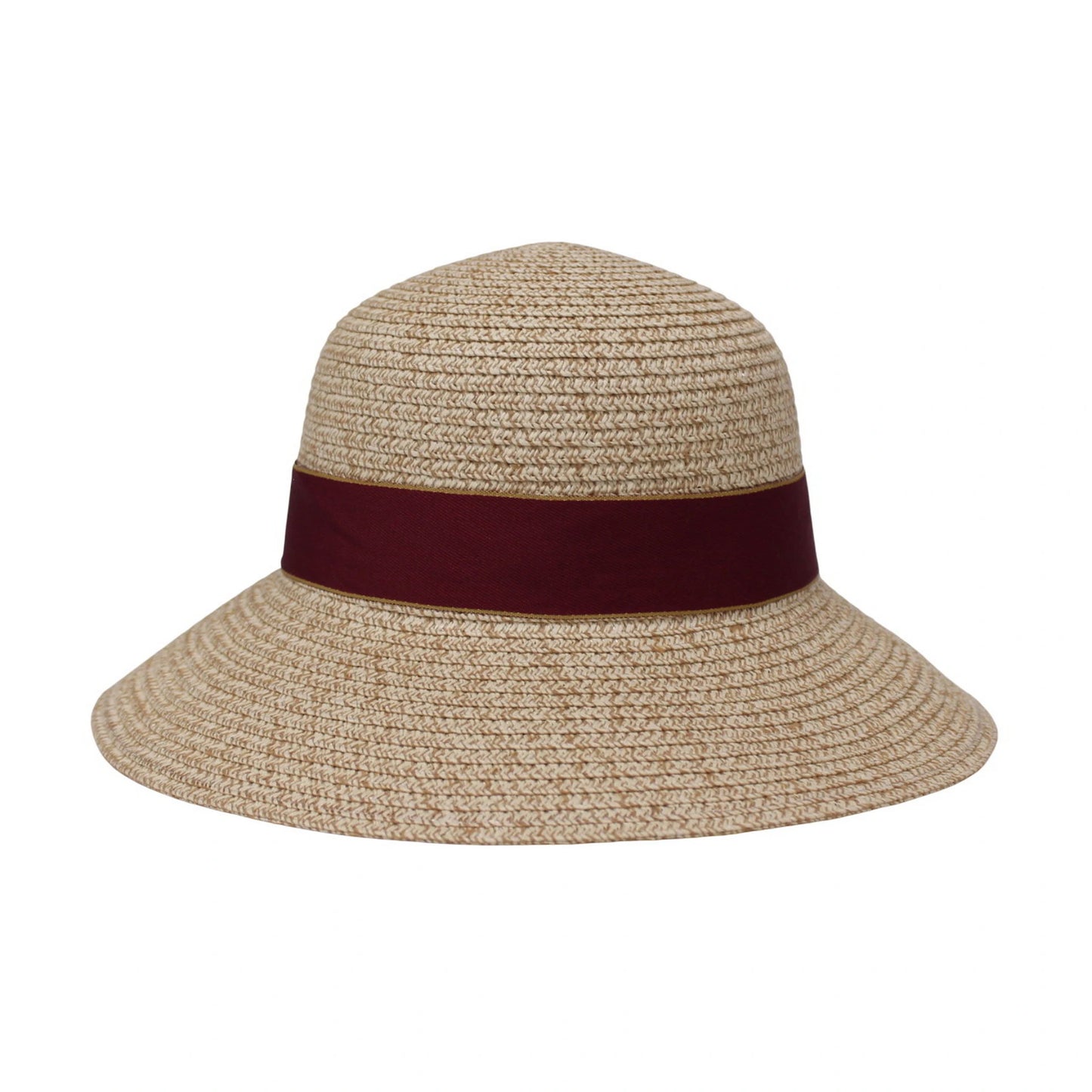 Short Brim Straw Hat | Satin Ribbon Detail – Burgundy