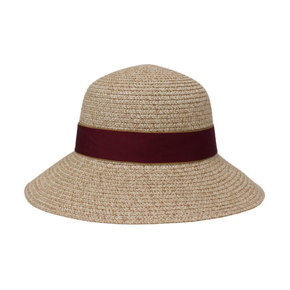 Short Brim Straw Hat | Satin Ribbon Detail – Burgundy