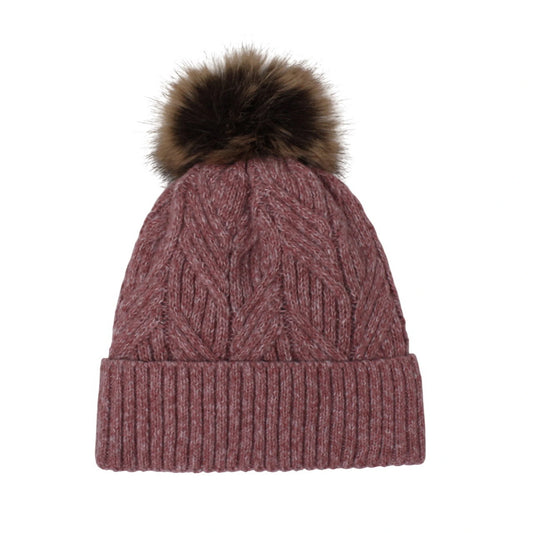 Fashion Bobble Hat | Cable Knit Design with Pom Pom – Pink