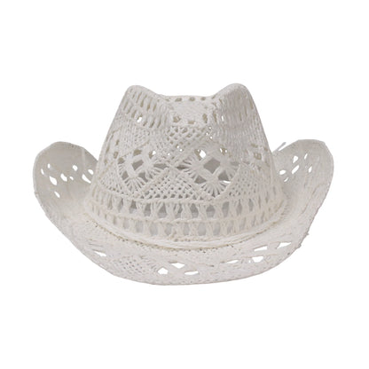 Straw Cowboy Hat | Open Weave Breathable Design – White