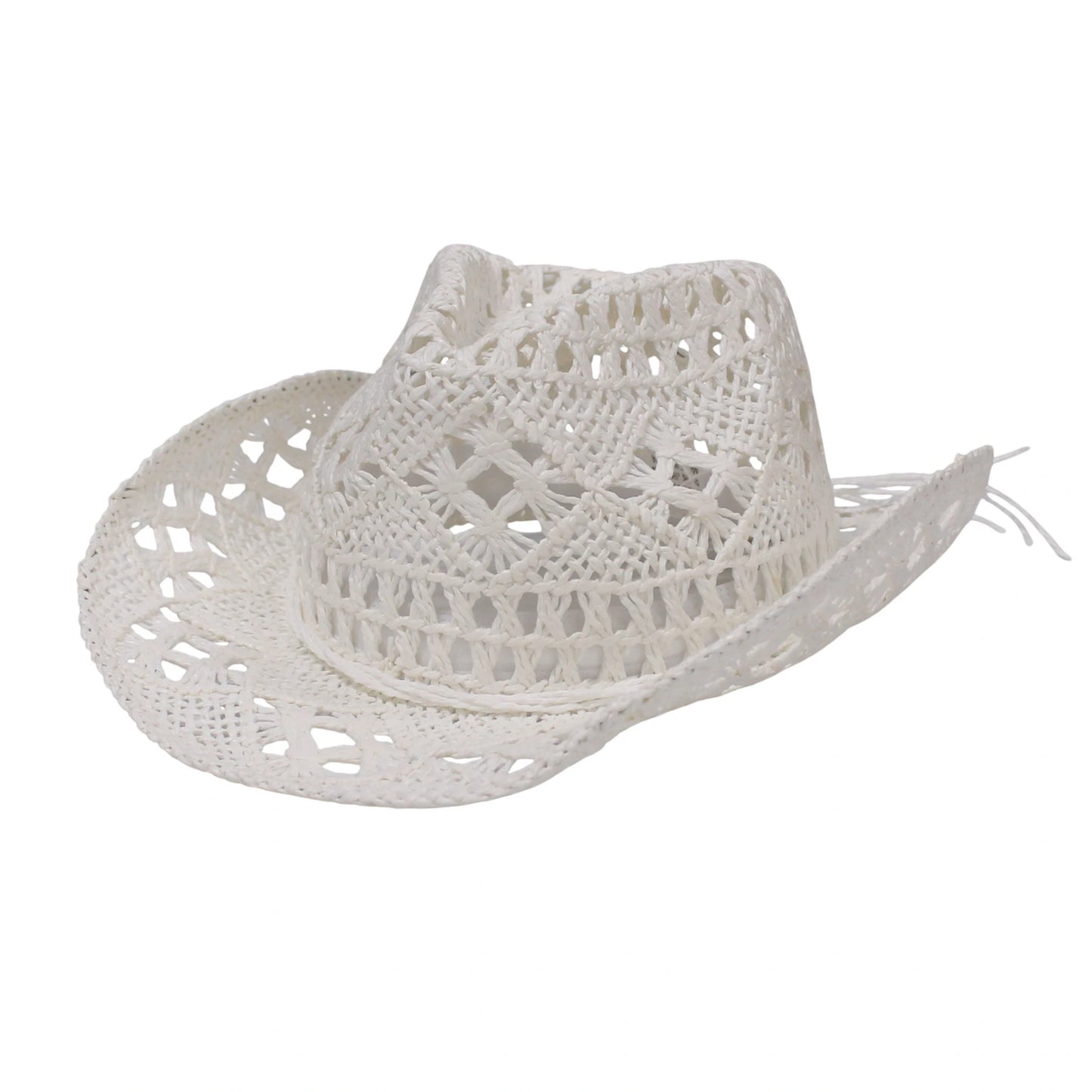 Straw Cowboy Hat | Open Weave Breathable Design – White