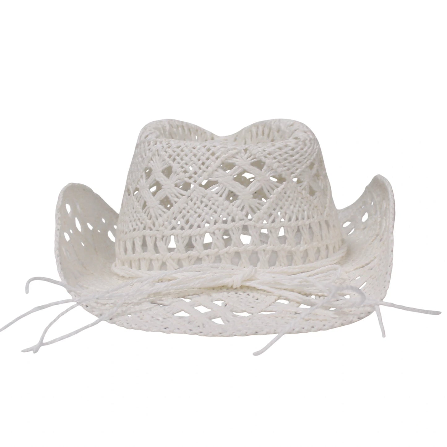 Straw Cowboy Hat | Open Weave Breathable Design – White
