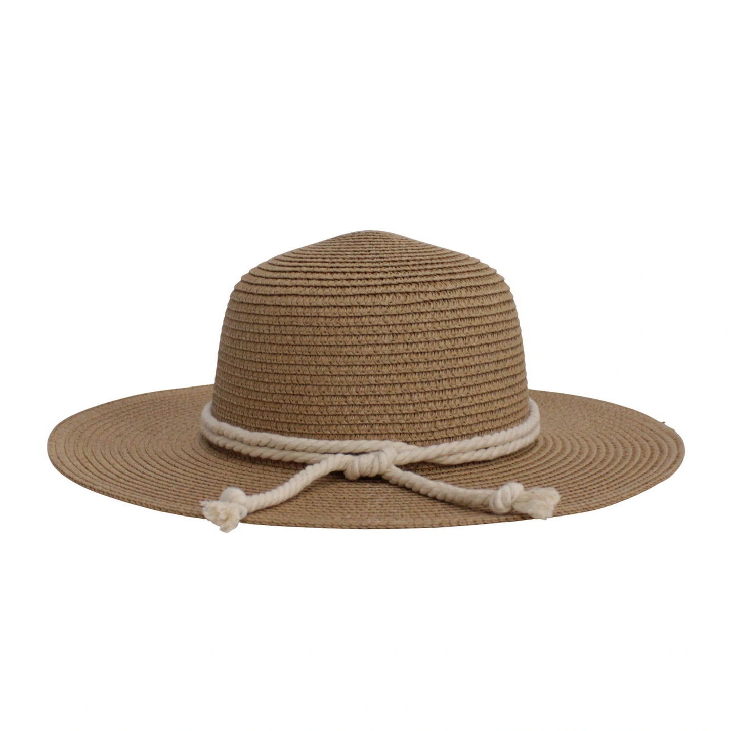 Wide Brim Straw Hat | Rope Knot Band Detail – Brown