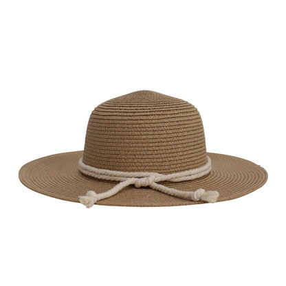 Wide Brim Straw Hat | Rope Knot Band Detail – Brown