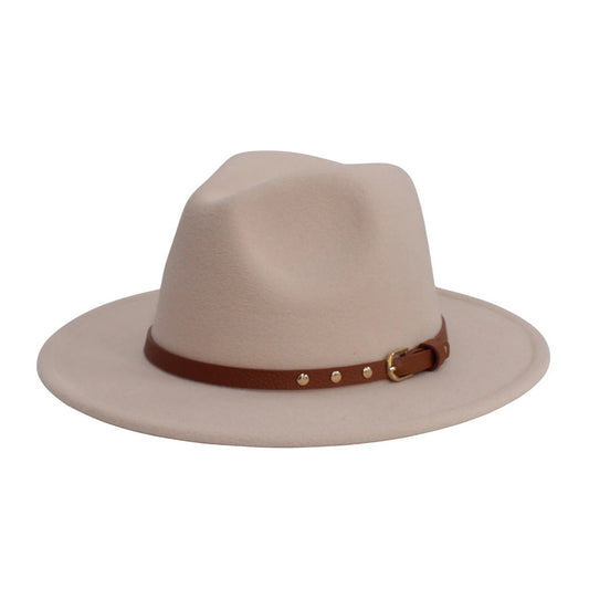 Fashion Hat | Wide Brim Elegant Style with Belt Detail – Beige