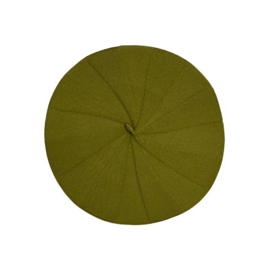 Fashion Hat | Solid Paneled Knit Beret – Olive Green