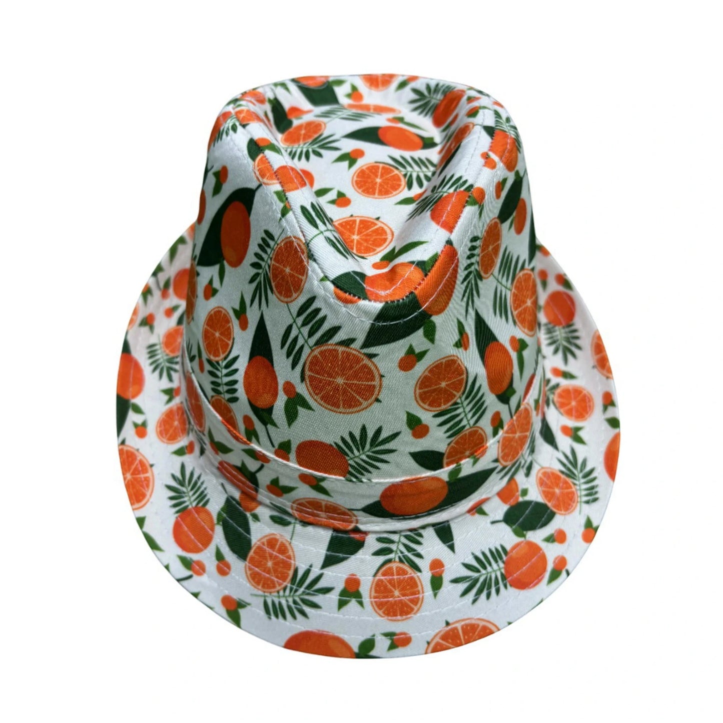 Cotton Trilby Hat | Orange Fruit Print – White & Orange