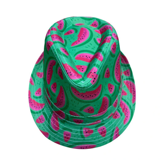 Cotton Trilby Hat | Watermelon Slice Print – Bright Green