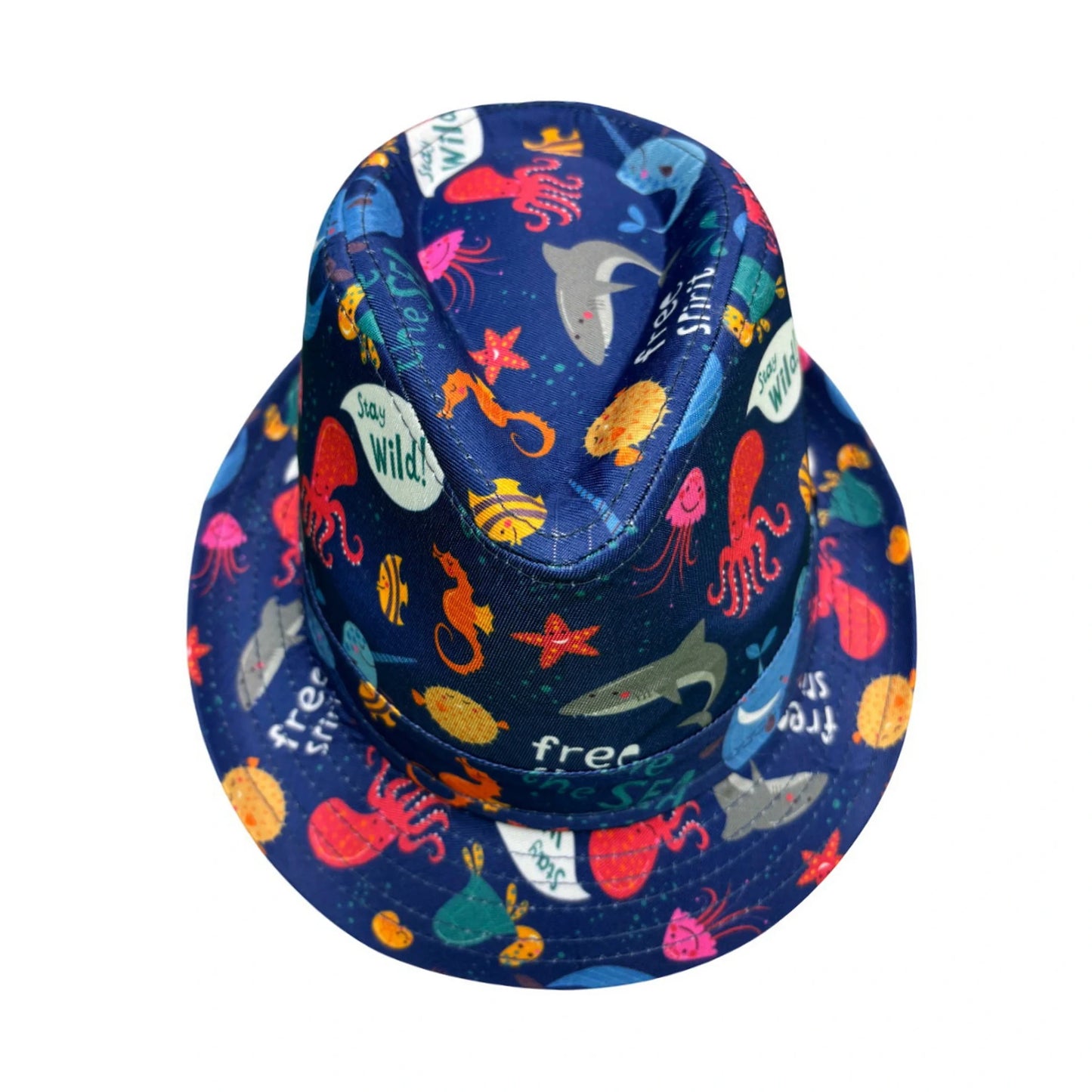 Cotton Trilby Hat | Under the Sea Print – Navy Blue