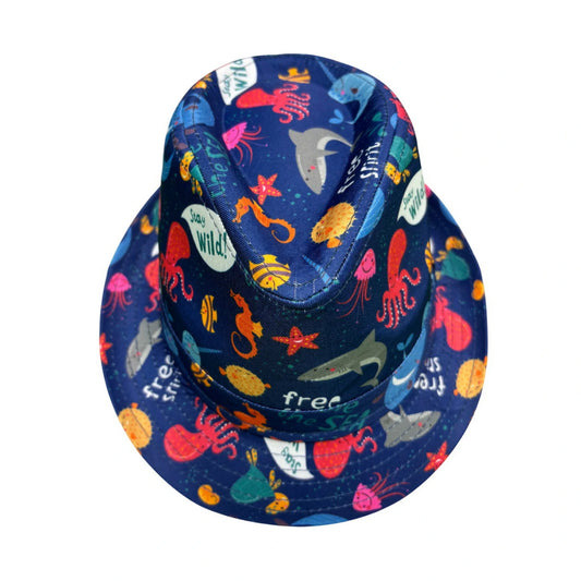 Cotton Trilby Hat | Under the Sea Print – Navy Blue