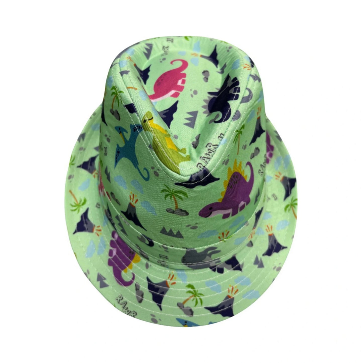 Cotton Trilby Hat | Playful Dinosaur Print – Green