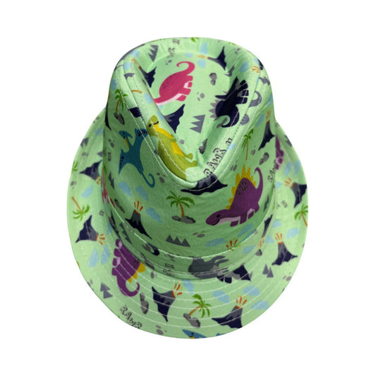 Cotton Trilby Hat | Playful Dinosaur Print – Green
