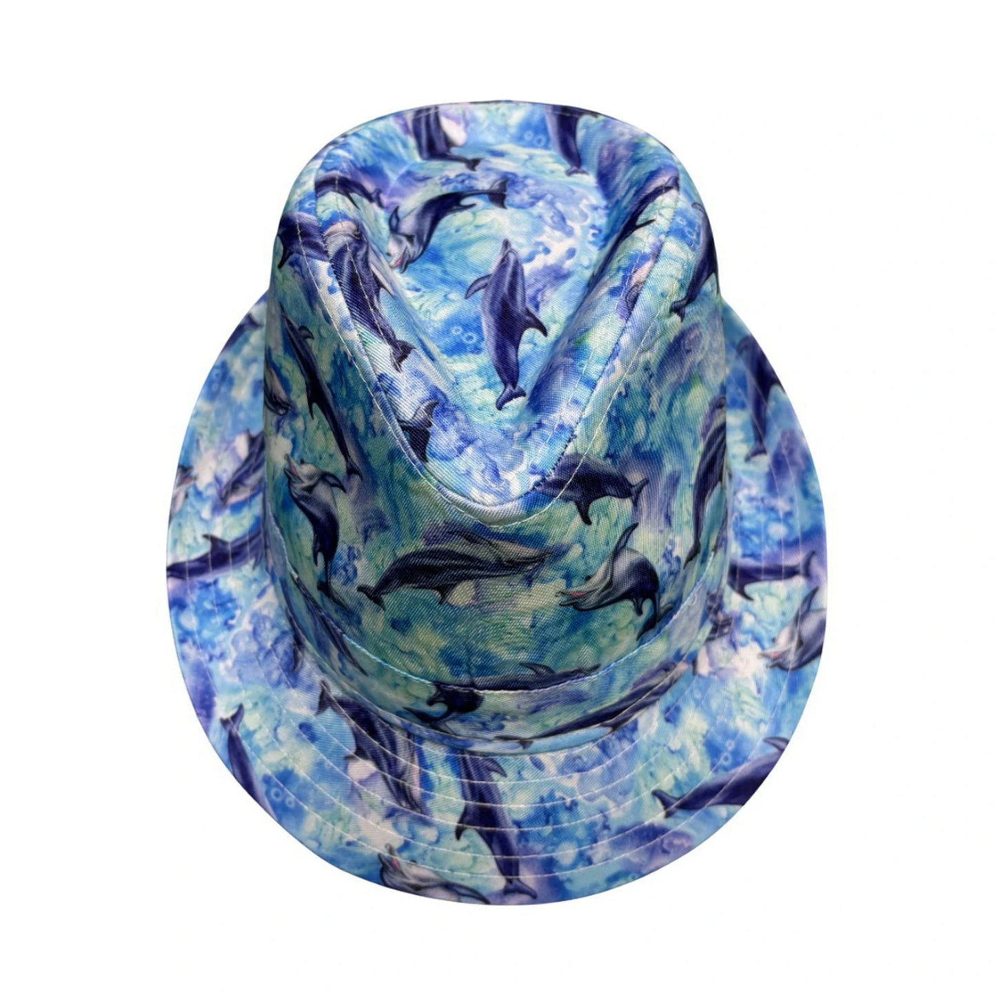 Cotton Trilby Hat | Dolphin Ocean Print – Blue