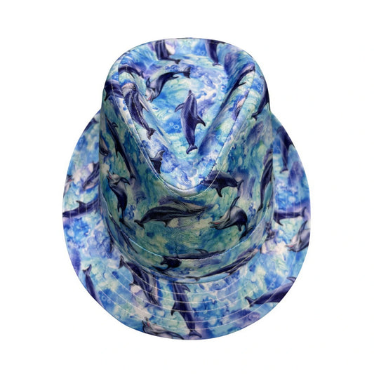 Cotton Trilby Hat | Dolphin Ocean Print – Blue