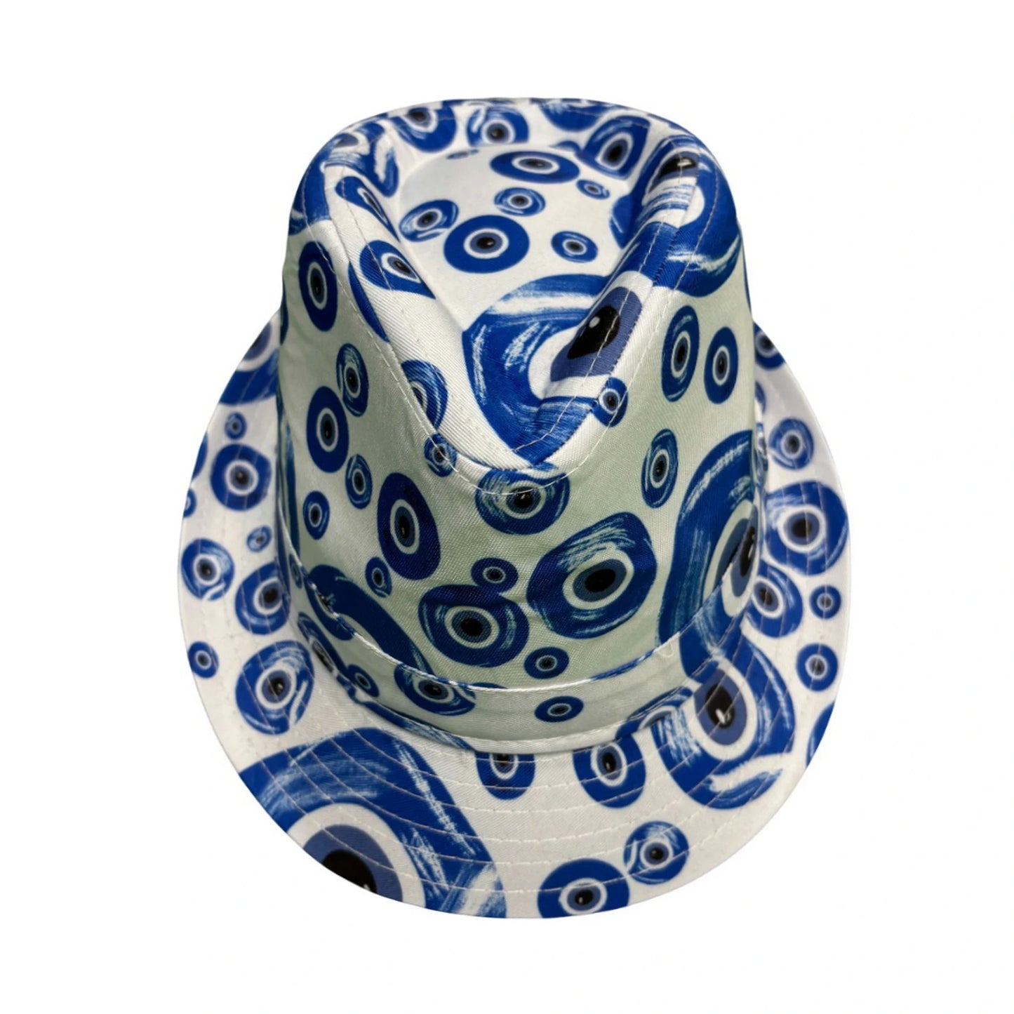 Cotton Trilby Hat | Evil Eye Print – White & Blue