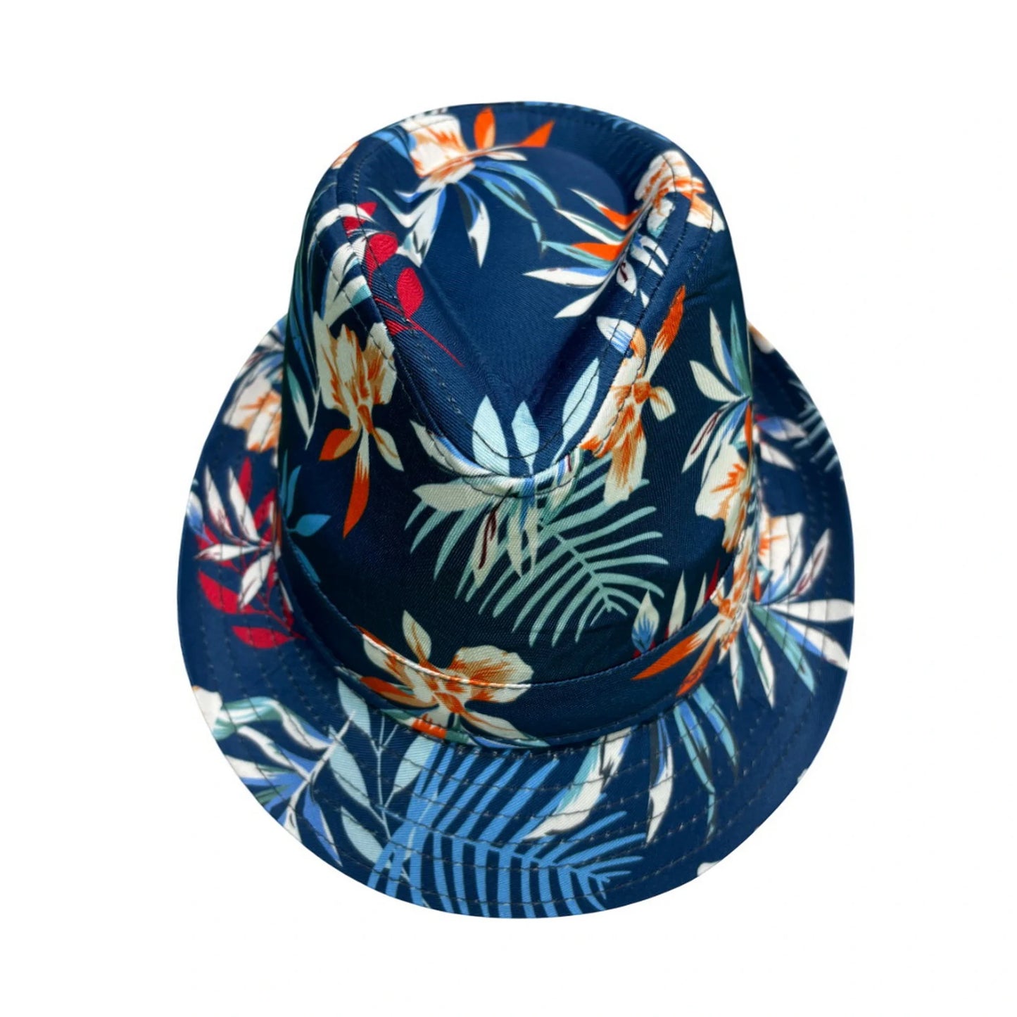 Cotton Trilby Hat | Tropical Floral Print – Navy Blue