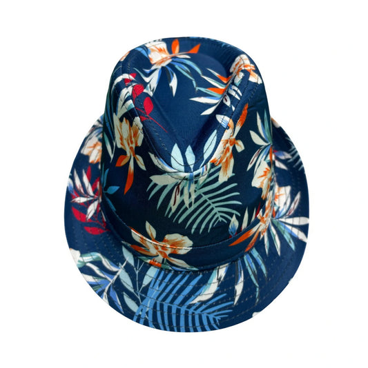 Cotton Trilby Hat | Tropical Floral Print – Navy Blue