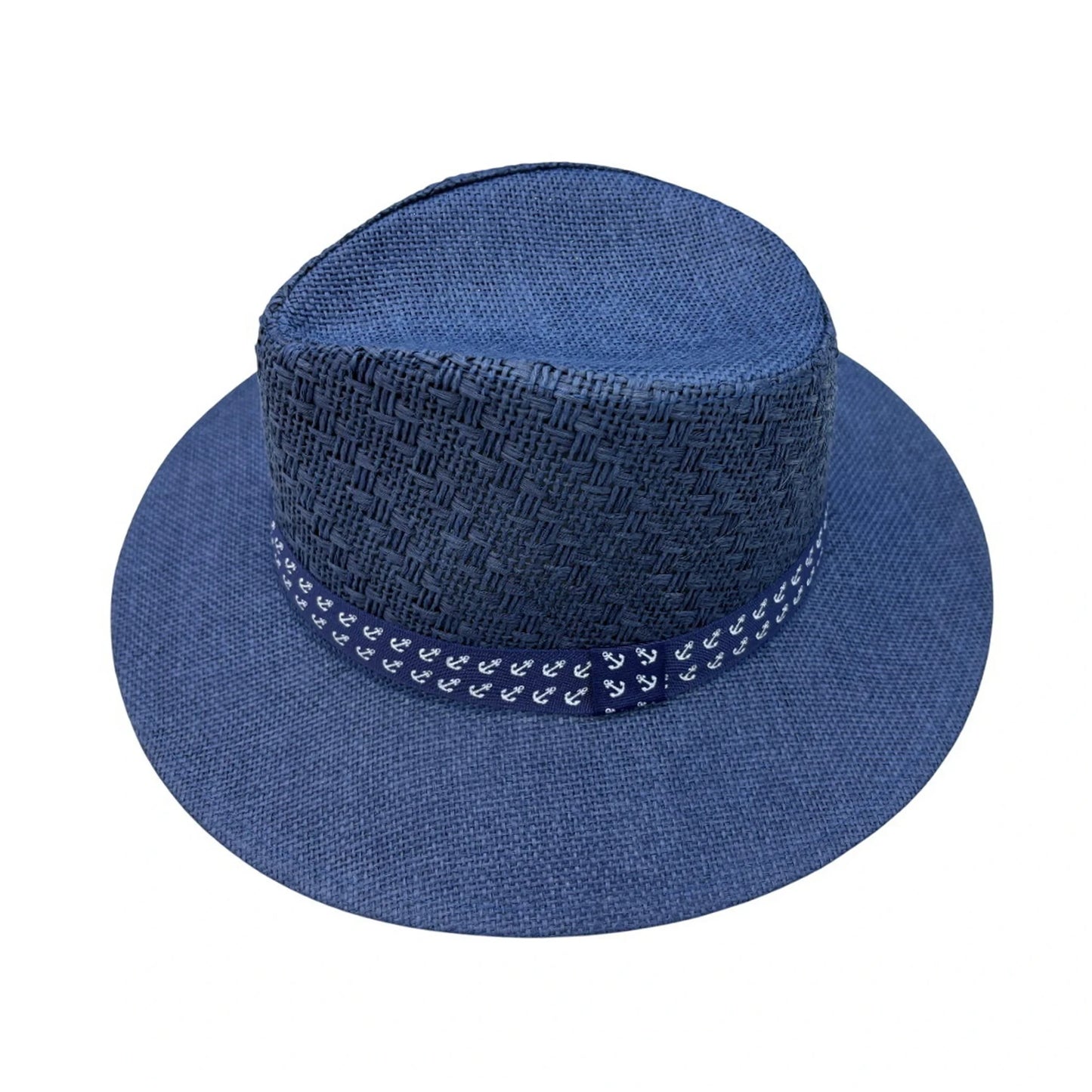 Straw Fedora Hat | Navy Blue Woven Straw with Anchor Band – Navy Blue