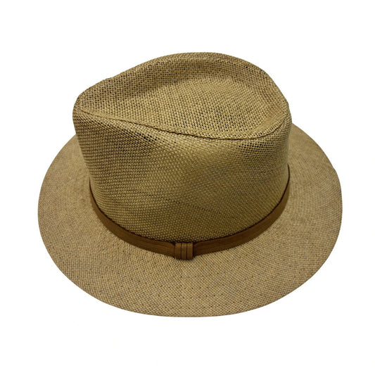 Straw Fedora Hat | Teardrop Crown with Tonal Ribbon Band – Brown