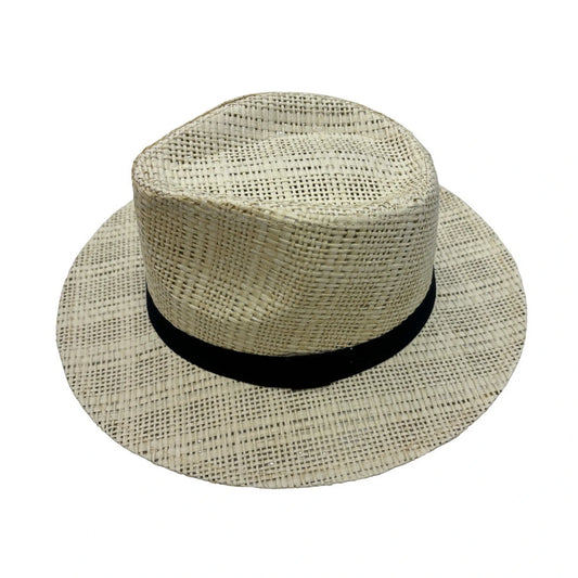 Straw Fedora Hat | Open-Weave Design with Black Contrast Band – Natural