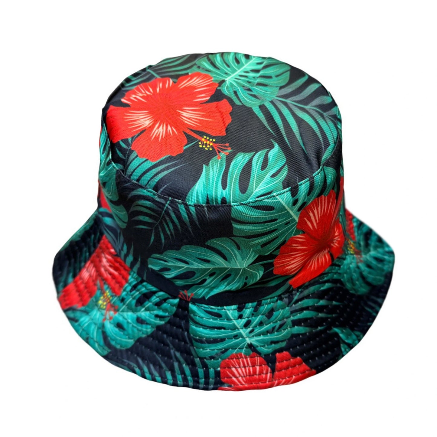 Patterned Bucket Hat | Tropical Hibiscus Print – Black