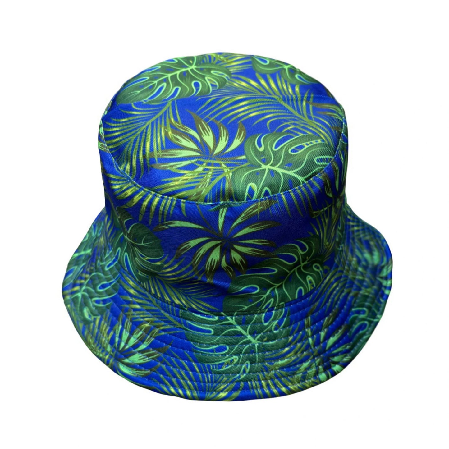Patterned Bucket Hat | Tropical Leaf Print – Blue