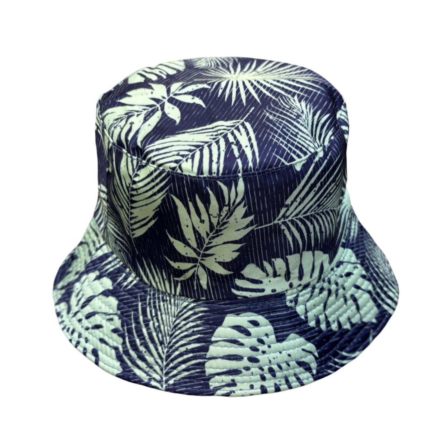 Patterned Bucket Hat | Tropical Leaf Print – Navy Blue