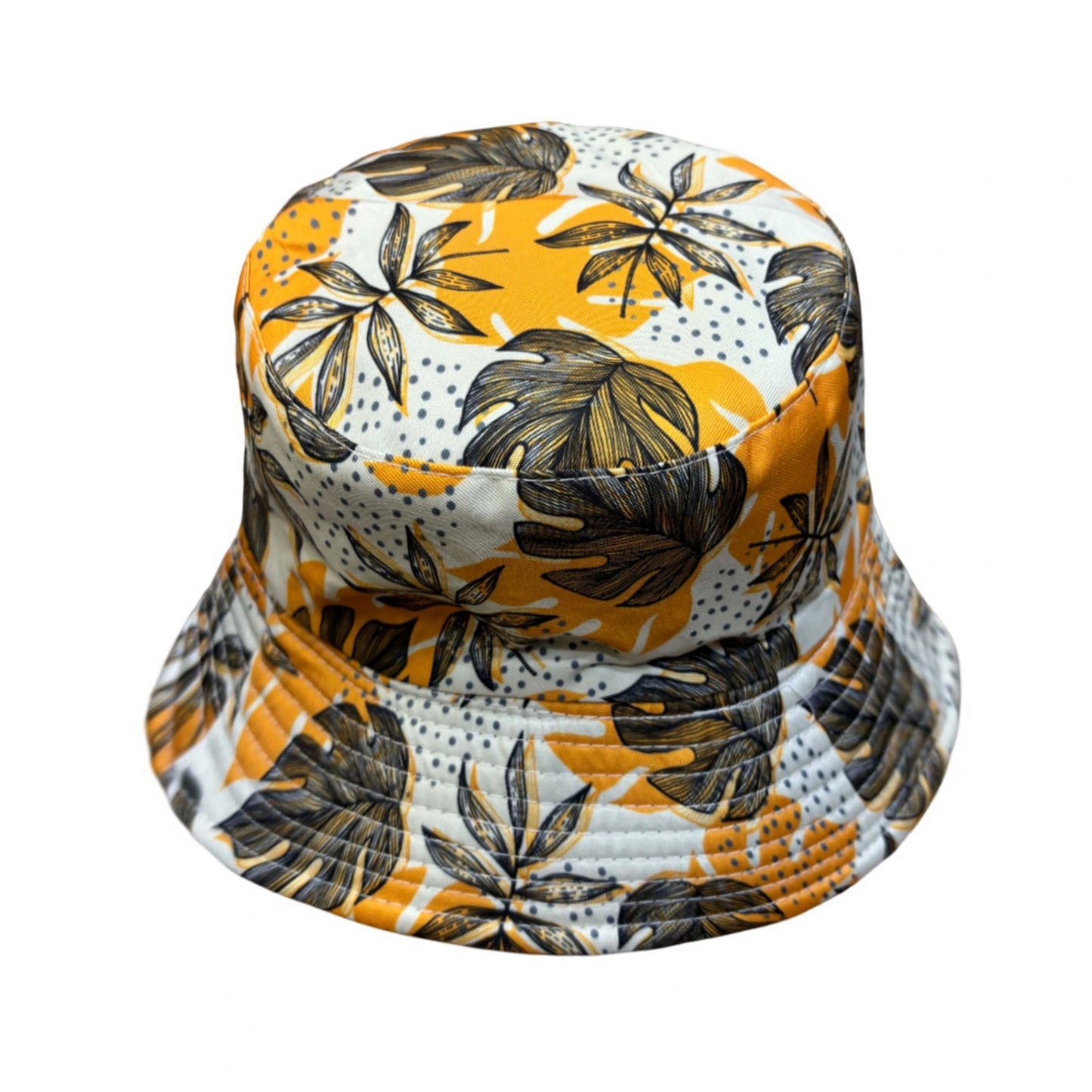 Patterned Bucket Hat | Tropical Leaf Print – Yellow & White