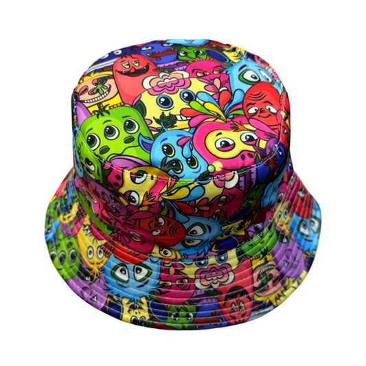 Patterned Bucket Hat | Multicolour Cartoon Monster Print – Multicolour