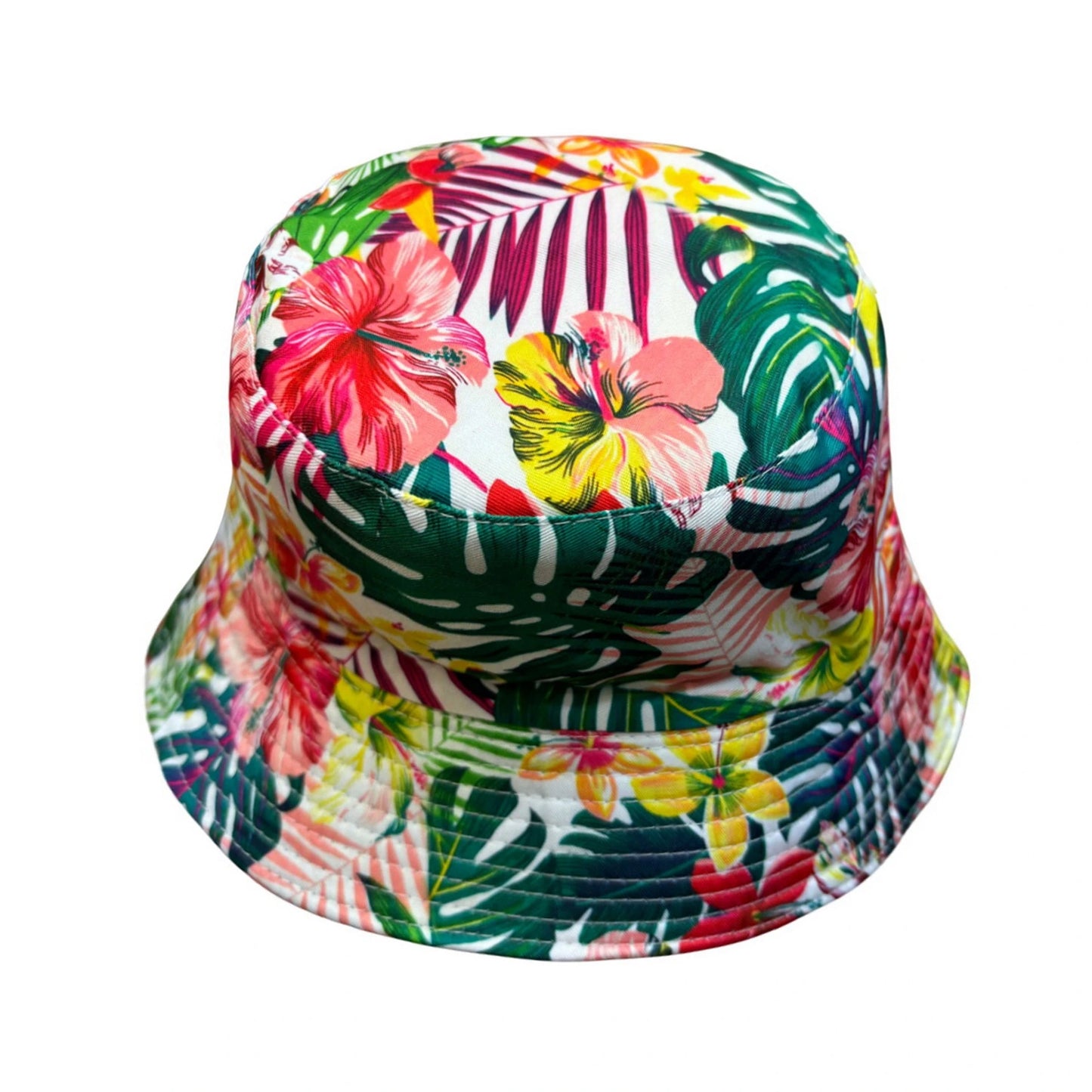Patterned Bucket Hat | White Tropical Hibiscus Print – White