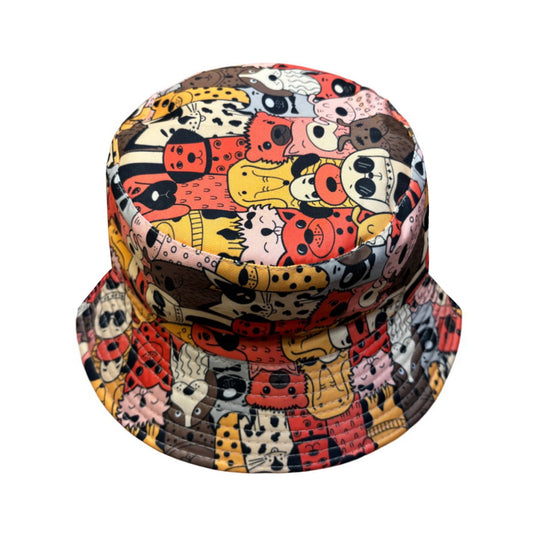 Patterned Bucket Hat | Multicolour Cartoon Dog Print – Multicolour
