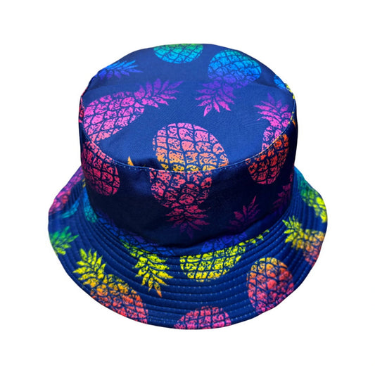 Patterned Bucket Hat | Blue Rainbow Pineapple Print – Blue