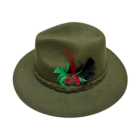 Fashion Hat | Green Hat with Multicolour Feather Detail – Green