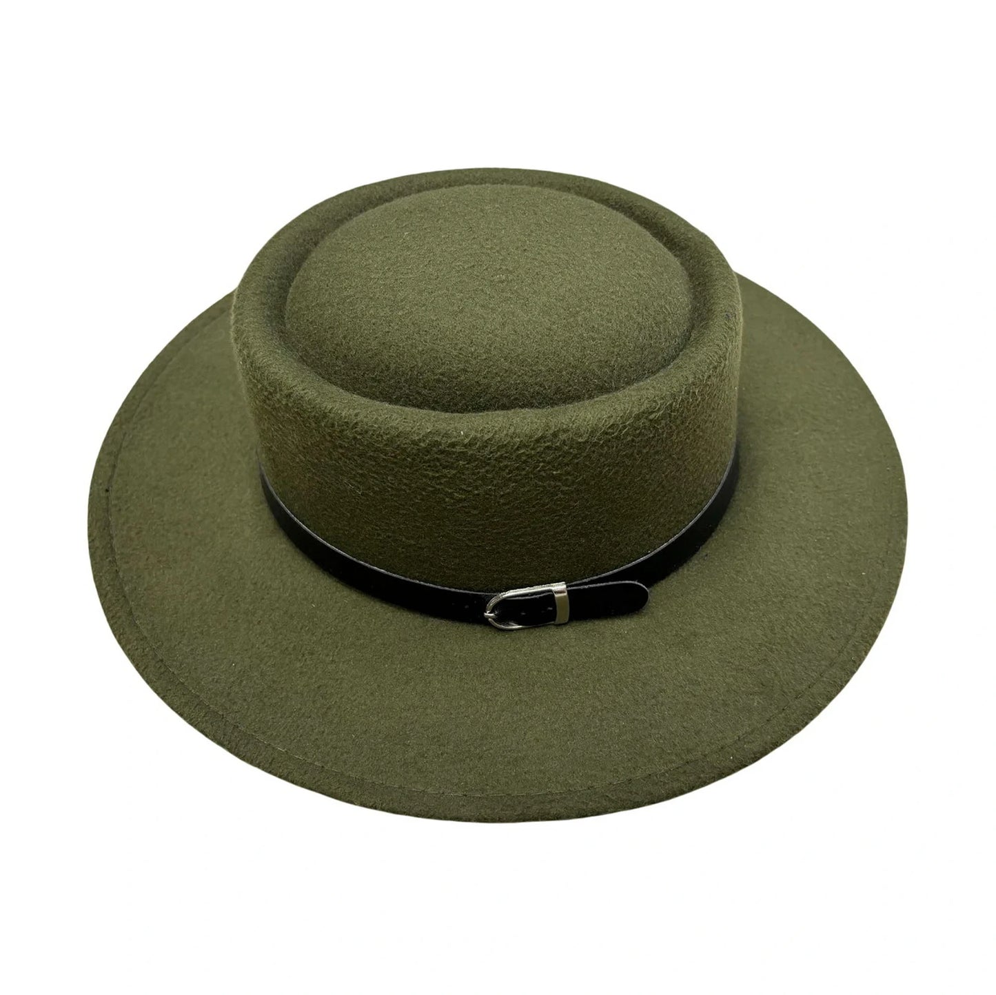 Fashion Hat | Green Boater Hat with Black Buckle Band – Green
