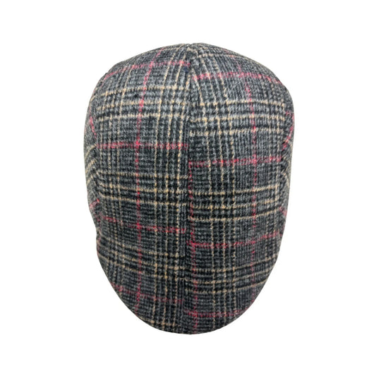 Flat Cap | Plaid Pattern with Red & Beige Lines – Grey