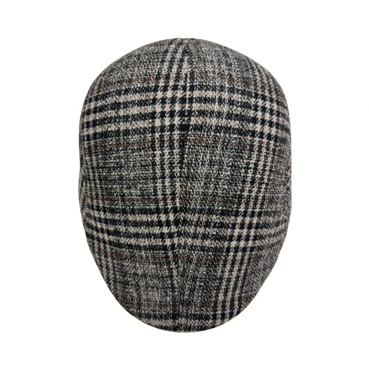 Flat Cap | Checked Pattern with Brown Accents – Grey