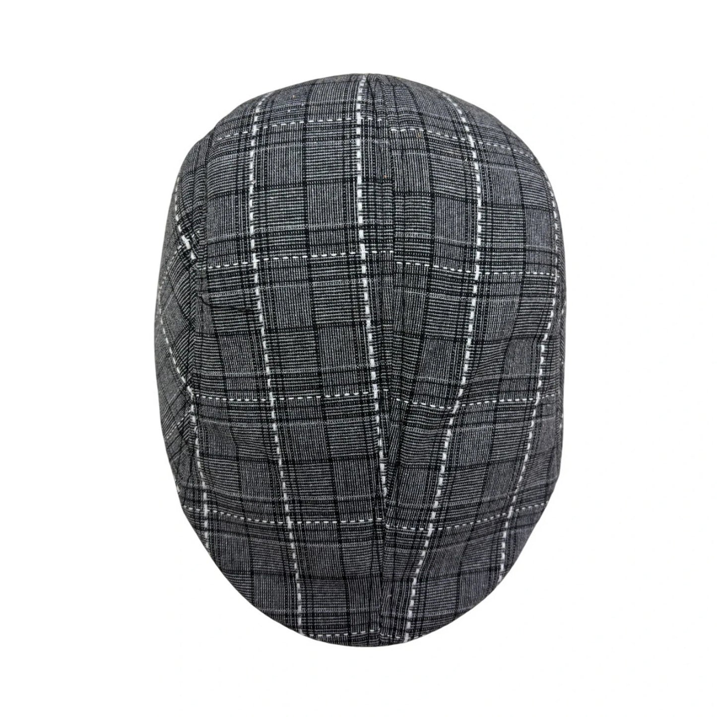 Flat Cap | Grey Plaid Flat Cap with White Stitching – Grey